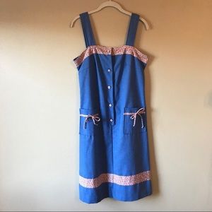 Vintage Blue Button Front Midi Dress Housedress